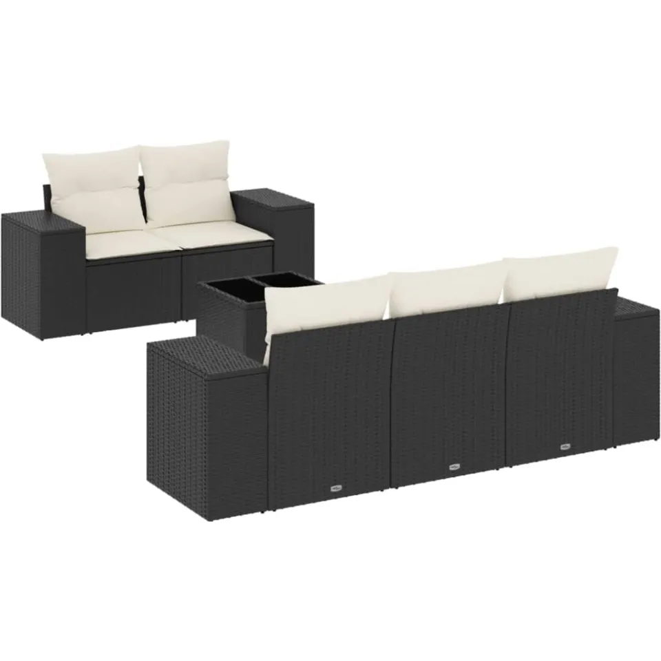 vidaXL 6-delige Loungeset met kussens poly rattan zwart, foto 3