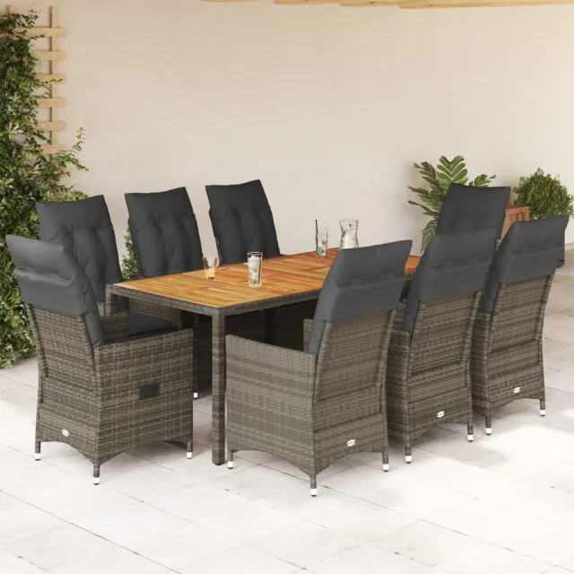 vidaXL 9-delige Tuinset met kussens poly rattan grijs, foto 2