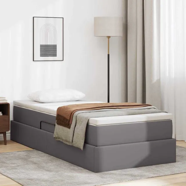vidaXL Opslag bed met matras met matras Grijs 90 x 190 cm Nep Leer