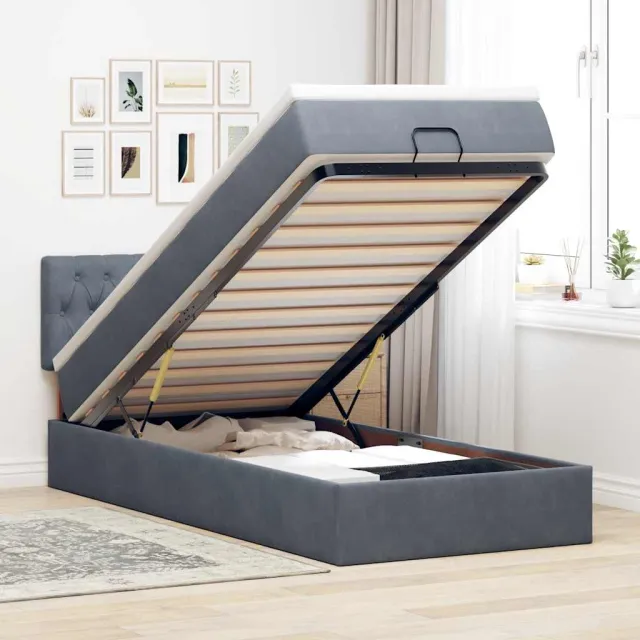 vidaXL Ottoman bed met matras 90x190cm fluweel donkergrijs grijs