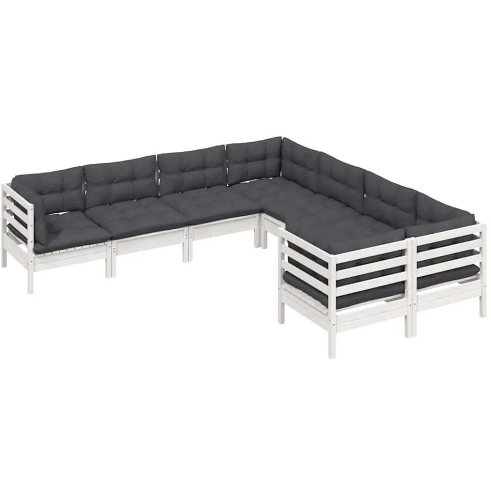 vidaXL 8-delige Loungeset met kussens massief grenenhout wit