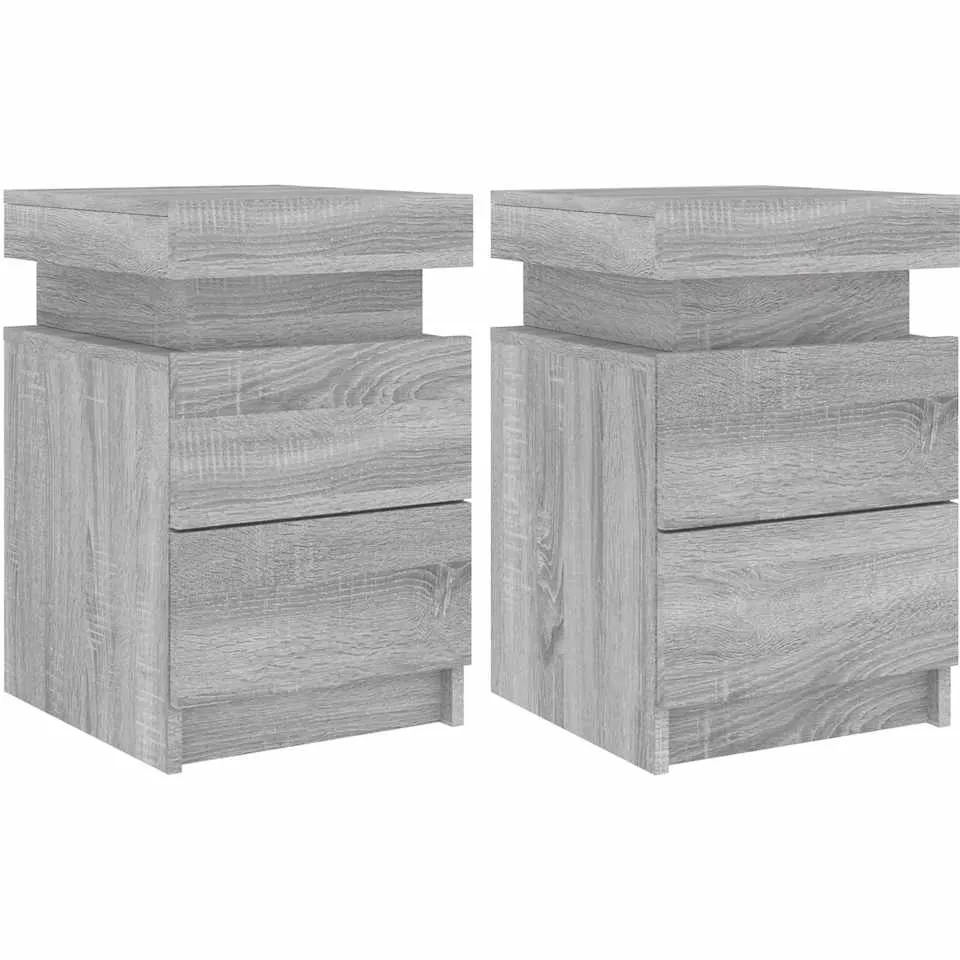 vidaXL Nachtkastjes met LED 2 st 35x39x55 cm grijs sonoma eikenkleurig, foto 3