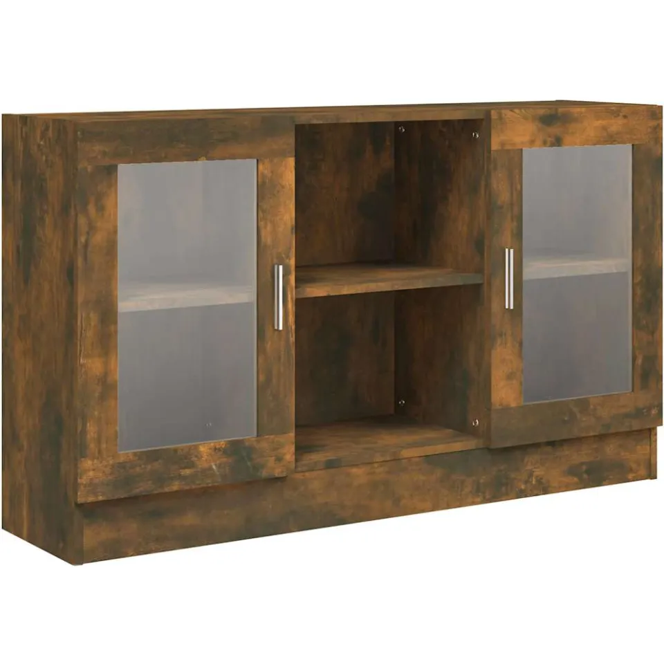 vidaXL Vitrinekast 120x30,5x70 cm bewerkt hout gerookt eikenkleurig, foto 3