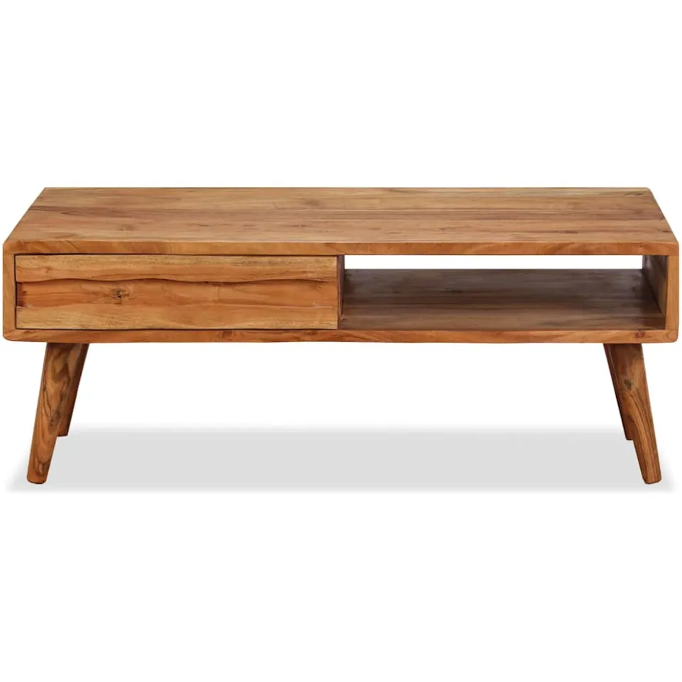 vidaXL Salontafel met bewerkte lade 100x50x40 cm massief hout bruin, foto 2