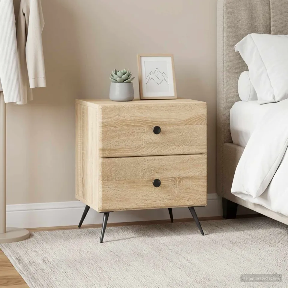 vidaXL Nachtkastje 2 st Sonoma Eiken 43 x 34,5 x 47,5 cm Bewerkt hout, foto 4