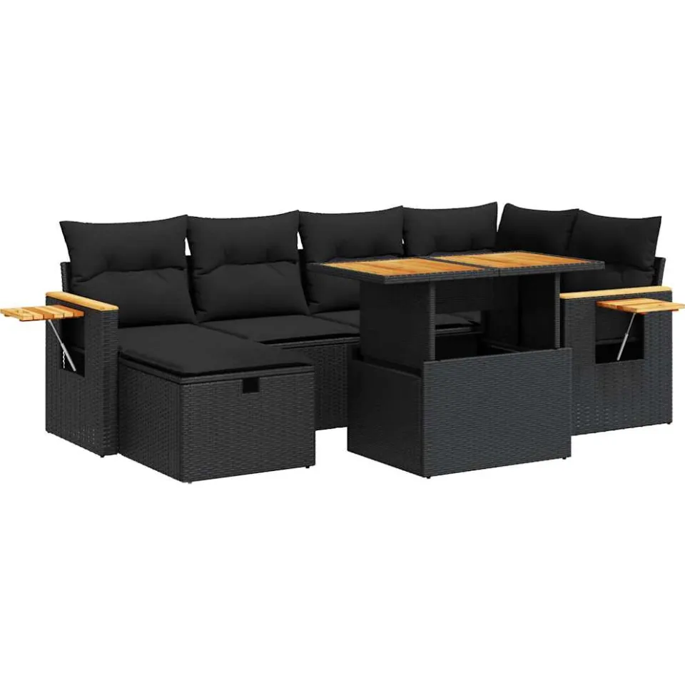 vidaXL 8-delige Loungeset met kussens poly rattan zwart, foto 3