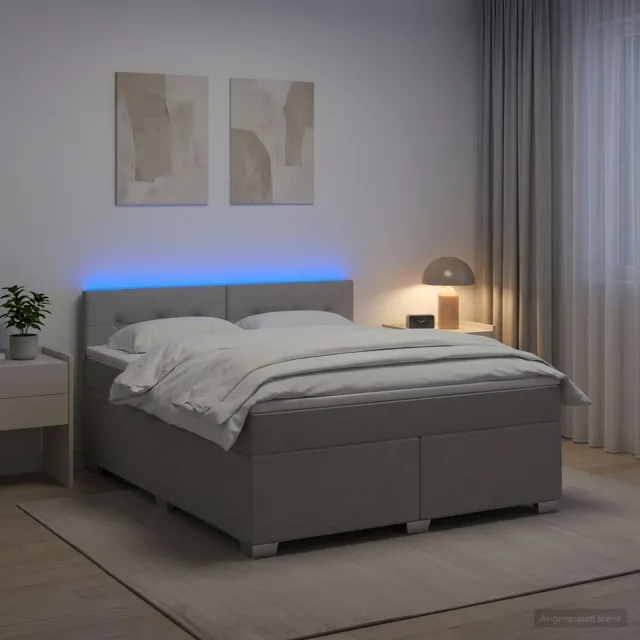 vidaXL Boxspring Bed met Matras en LED Lichtgrijs 140 x 200 cm Stof