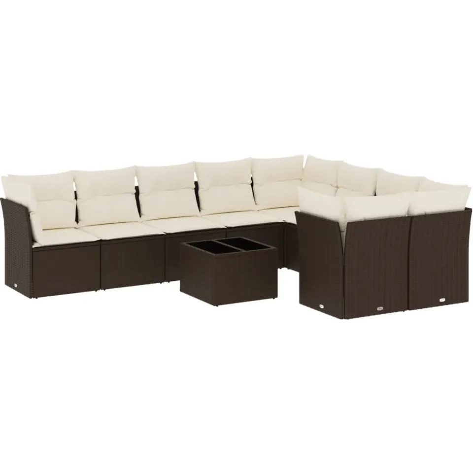 vidaXL 10-delige Loungeset met kussens poly rattan bruin, foto 4