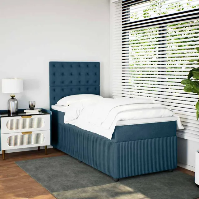 vidaXL Boxspring met matras fluweel blauw 80x200 cm