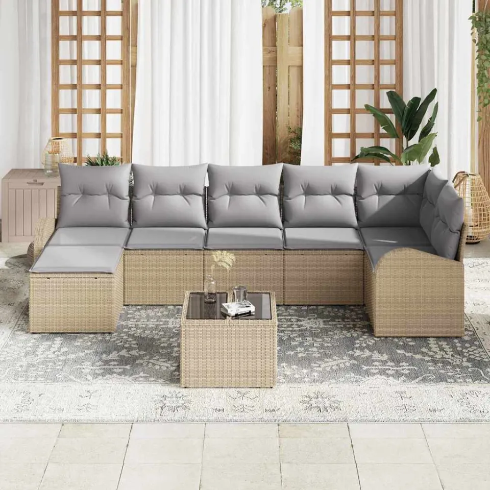 vidaXL Bankstel 8 st Beige poly rattan