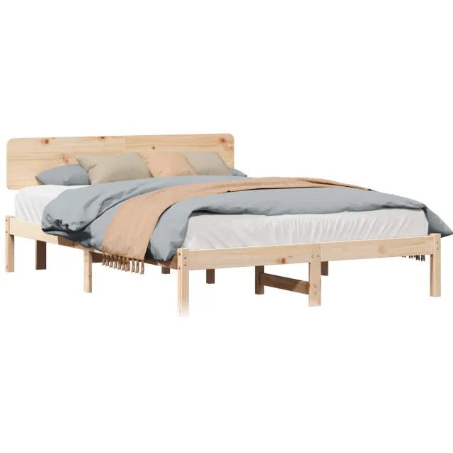 vidaXL Bedframe met hoofdeinde Naturel 140 x 200 cm Massief grenenhout Bruin