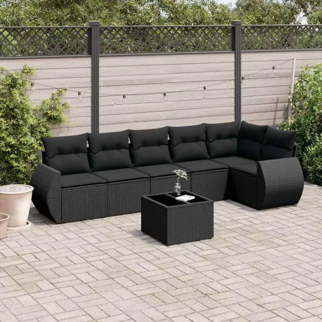 vidaXL 7-delige Loungeset met kussens poly rattan zwart, foto 2