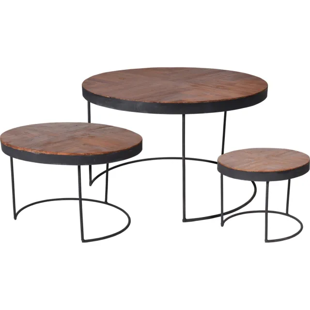 Home & Styling 3-delige Bijzettafelset - teak hout tablel - mozaik design Zwart