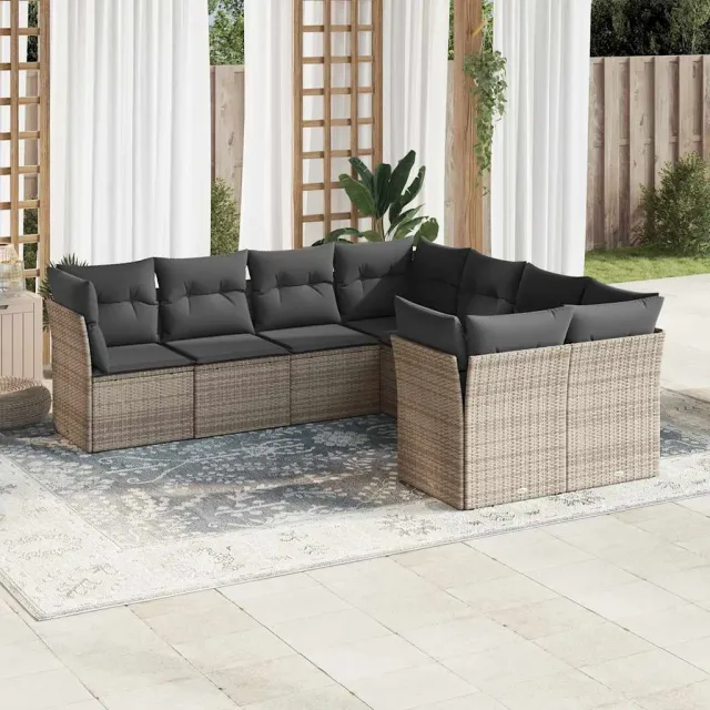 vidaXL 8-delige Loungeset met kussens poly rattan grijs, foto 2