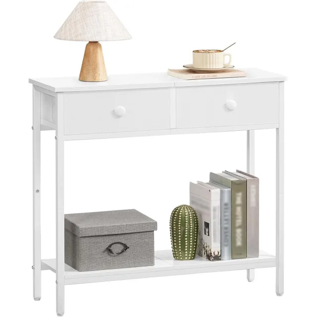 Homesy Consoletafel, smalle bijzettafel met 2 stoffen lades, 75 cm haltafel, industriële salontafel, voor hal, woonkamer, hal, wit