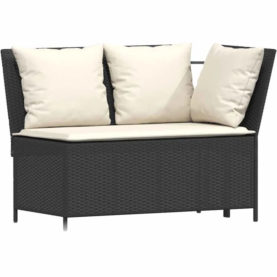 vidaXL 3-delige Loungeset met kussens poly rattan zwart, foto 4