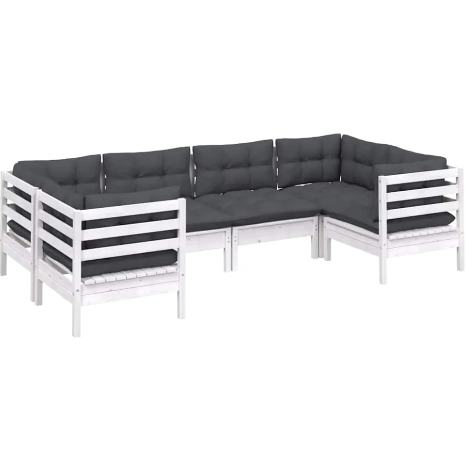 vidaXL 6-delige Loungeset met kussens grenenhout wit, foto 3