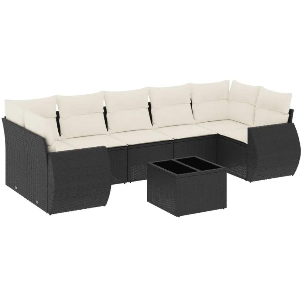 vidaXL 8-delige Loungeset met kussens poly rattan zwart, foto 3