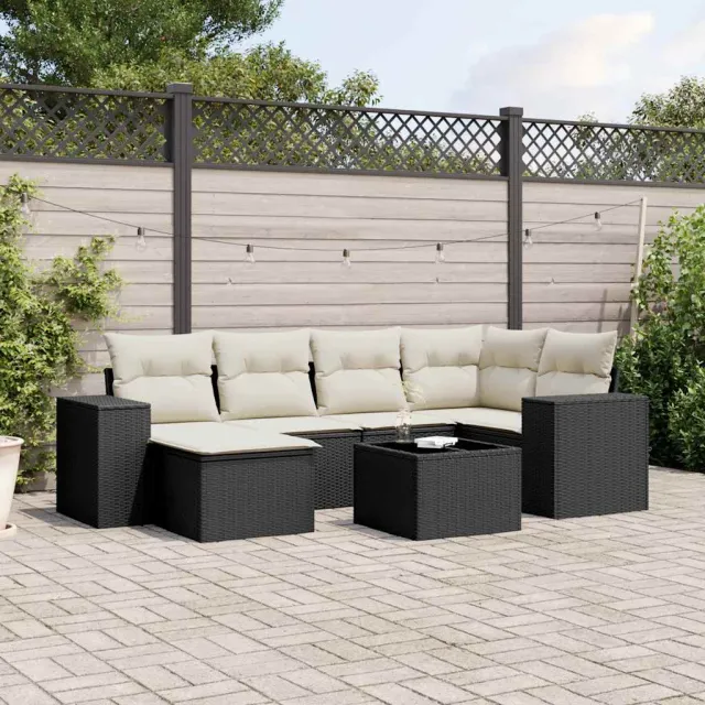vidaXL 7-delige Loungeset met kussens poly rattan zwart, foto 2