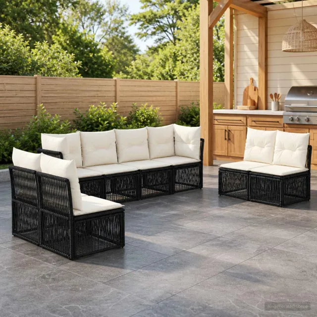 vidaXL Tuinbankenset 8 st 8-zits Zwart poly rattan