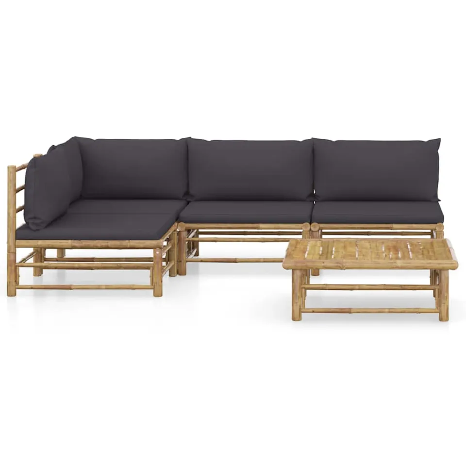 vidaXL 5-delige Loungeset met donkergrijze kussens bamboe grijs, foto 2