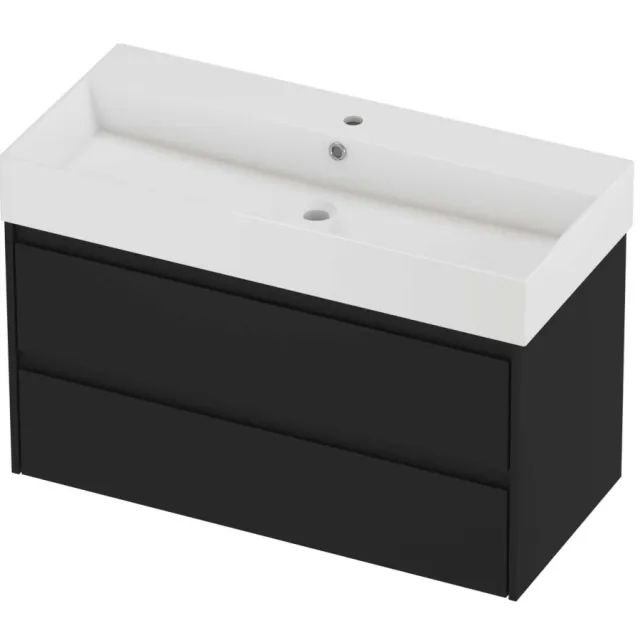 Proline Zara Badmeubelset Porselein Loft 1 Kraangat 100x46x65 cm Glans Wit Mat Zwart