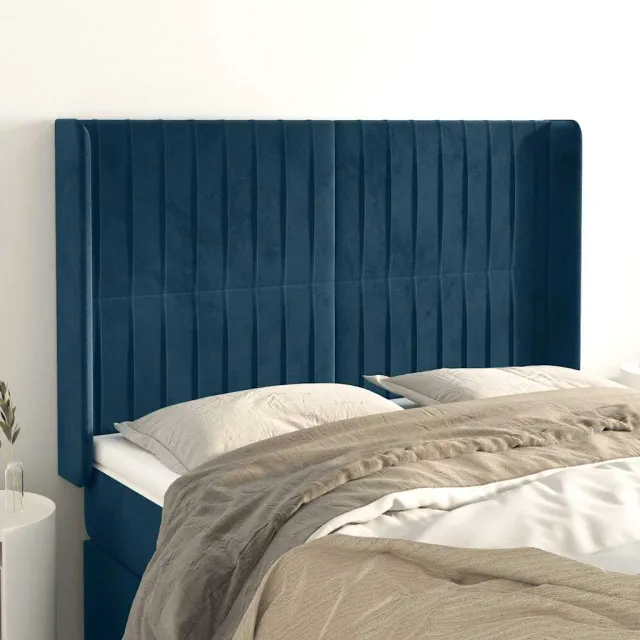 vidaXL Hoofdbord met randen 147x16x118/128 cm fluweel donkerblauw blauw