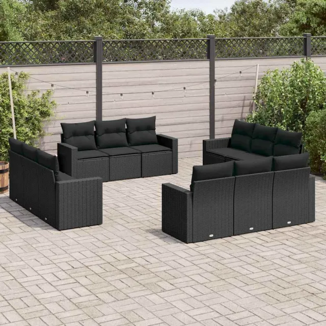 vidaXL 12-delige Loungeset met kussens poly rattan zwart, foto 2