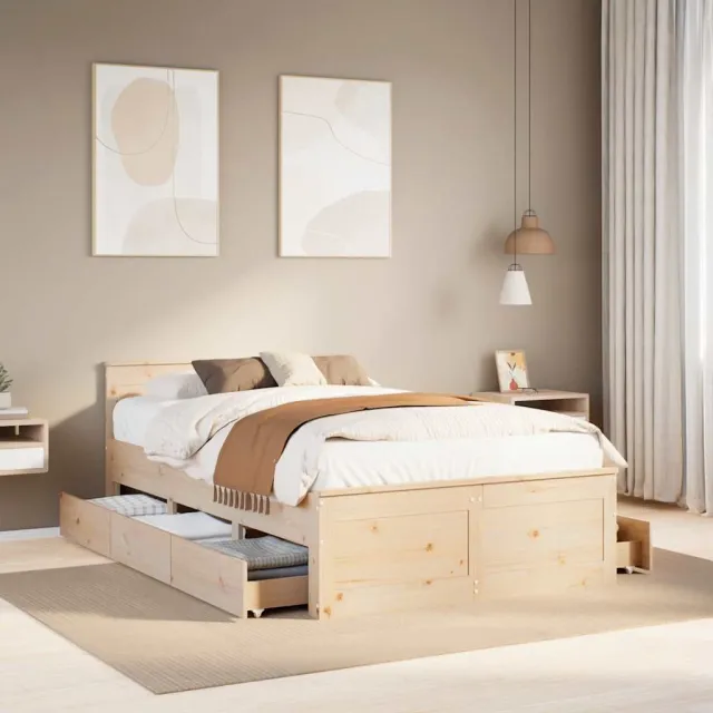 vidaXL Bedframe zonder matras met hoofdbord grenenhout 135x190 cm Bruin
