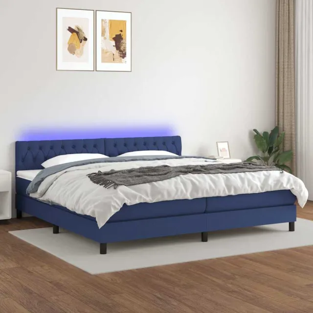 vidaXL Boxspring met matras en LED stof blauw 200x200 cm