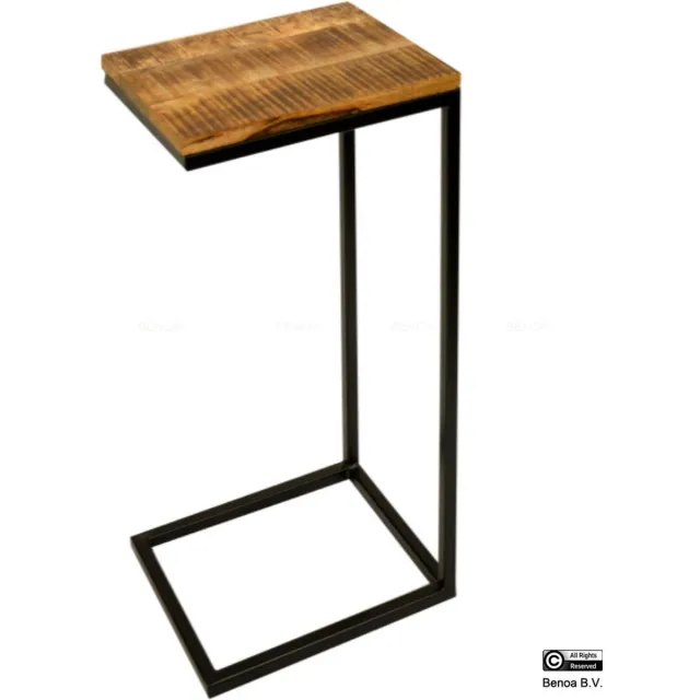 Benoa Cortez Iron & Wood End Table 38 cm Iron Stand Black finish Naturel