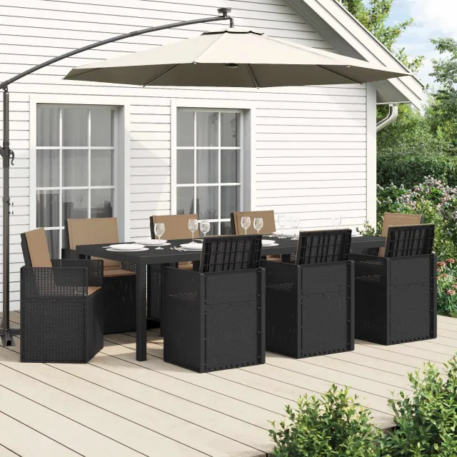 vidaXL Tuin eettafelset 9 st 8-zits Antracietkleurig en taupe PP Anthraciet