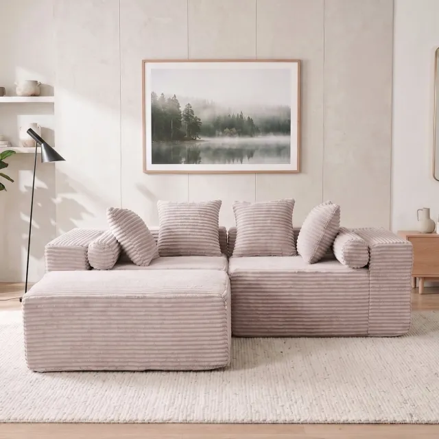 MIVRAY Hoekbank 266 Cm - Modulaire L Vormige Bank Met Oversized Chaise En Zonder Montage - Voor Woonkamer En Appartement - Chenille Stof - Beige