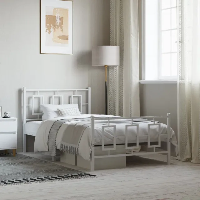 vidaXL Bedframe met hoofd- en voeteneinde metaal wit 100x200 cm