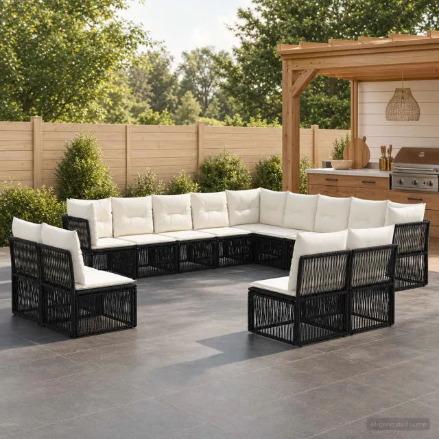 vidaXL Tuinbankenset 13 st 13-zits Zwart poly rattan, foto 2