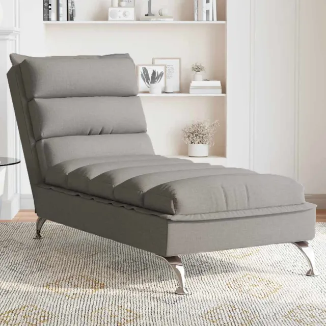 vidaXL Massage chaise longue met kussens stof taupe, foto 2