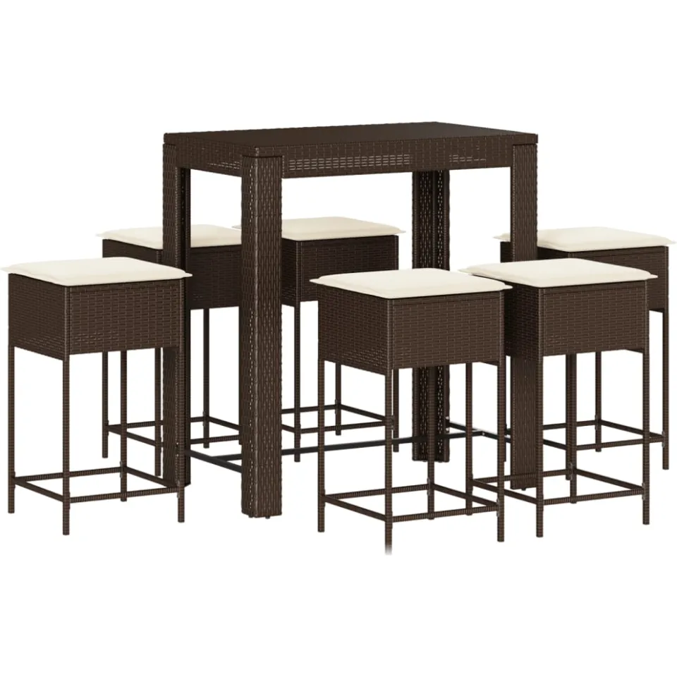 vidaXL 7-delige Tuinbarset met kussens poly rattan bruin, foto 3