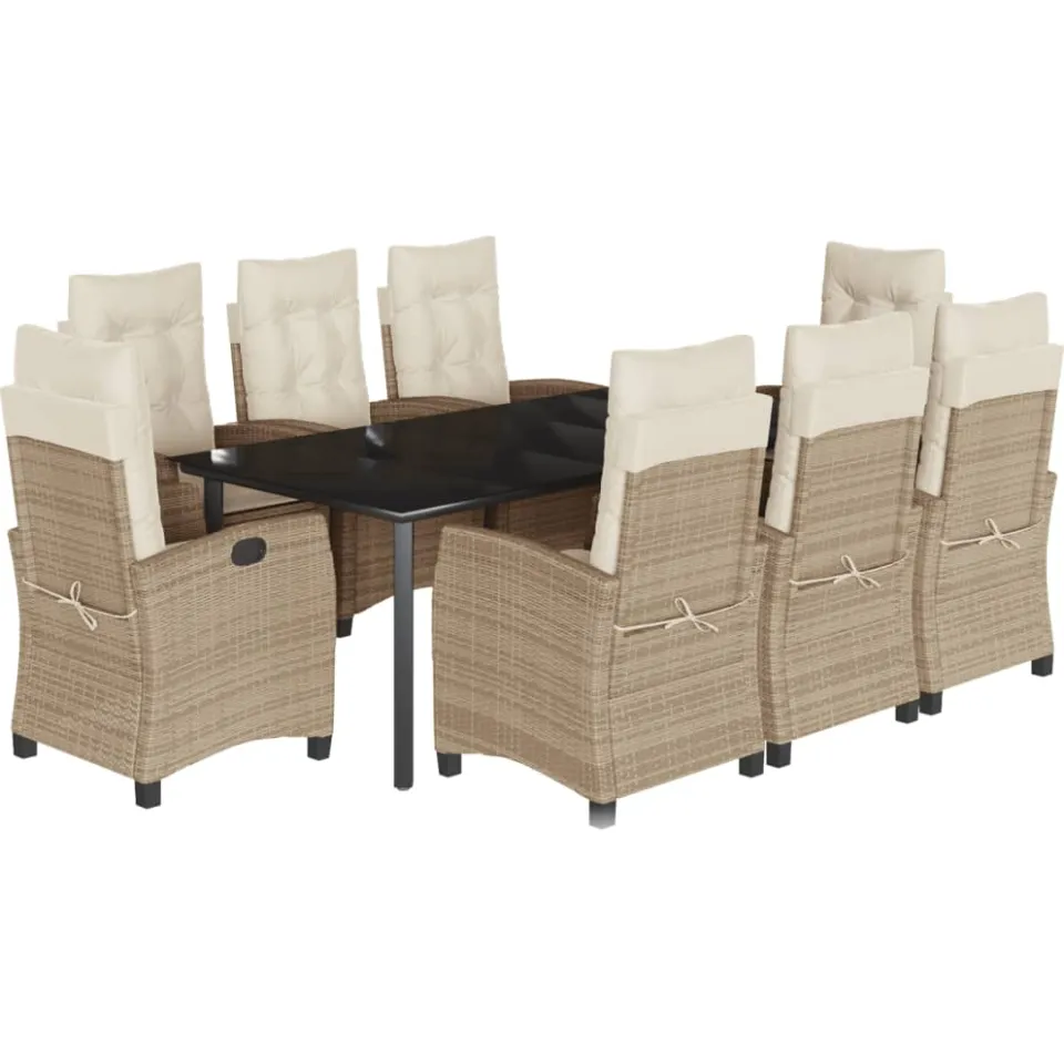 vidaXL 9-delige Tuinset met kussens poly rattan beige