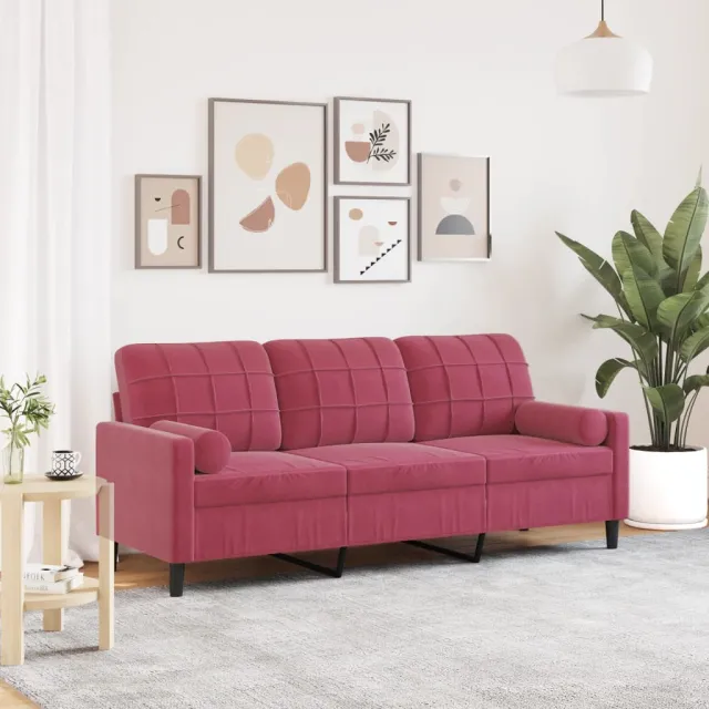 vidaXL Driezitsbank met sierkussens 180 cm stof wijnrood