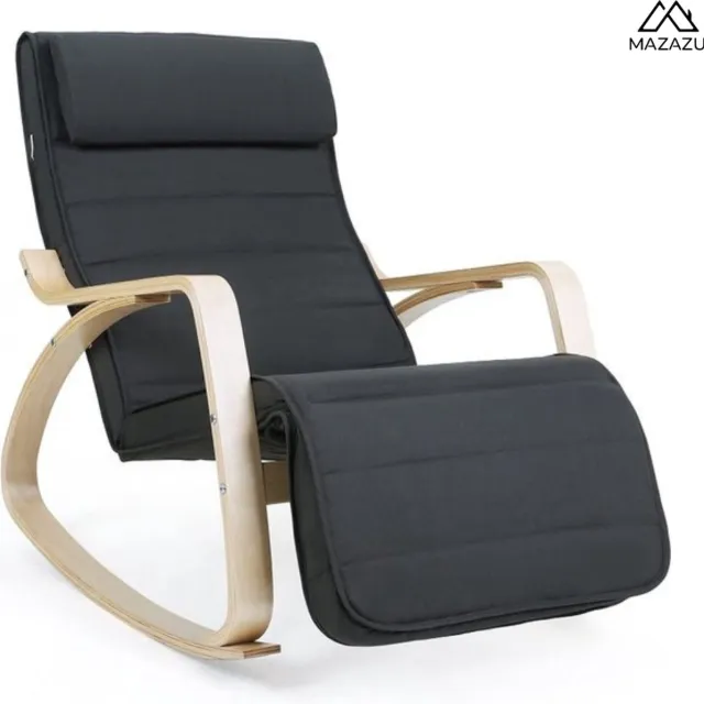 MAZAZU MIRA Home - Schommelstoel volwassenen - Schommelstoel binnen - Comfortabel - Hout - Stof - Grijs - 67x115x91