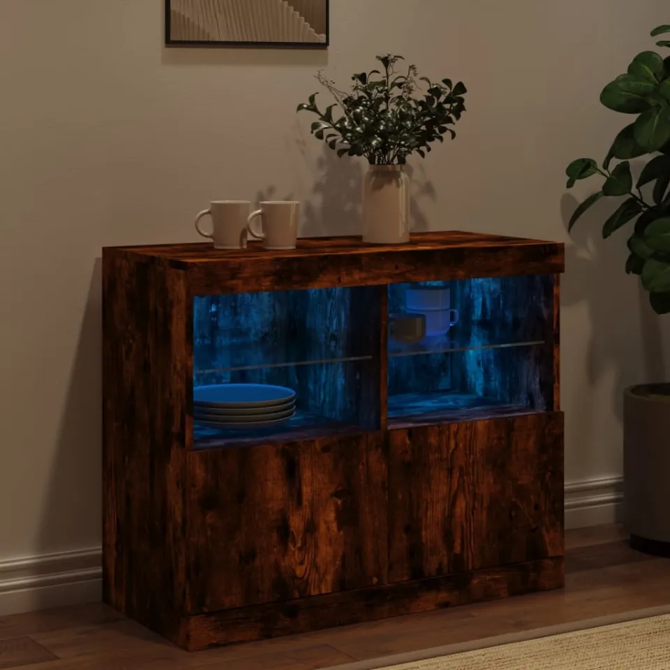 vidaXL Dressoir met LED-verlichting 81x37x67 cm gerookt eikenkleurig, foto 3