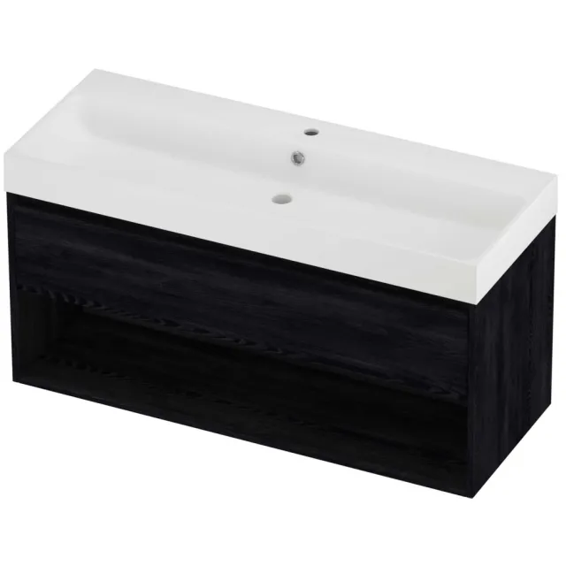 Proline Podium Badmeubelset Polystone Loft 1 Kraangat Met Schap 120x46x62 cm Mat White Black Oak Eiken
