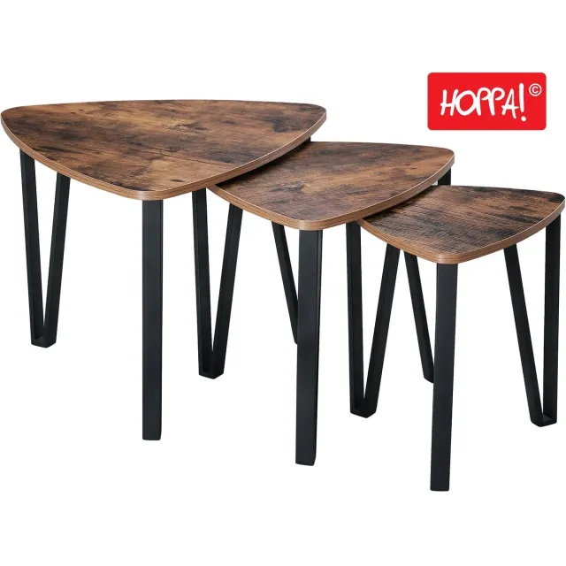 Hoppa! Bijzettafels - Set van 3 - Vintage - Zwart - Metaal - doorsnedes 59, 47 en 37 cm Bruin