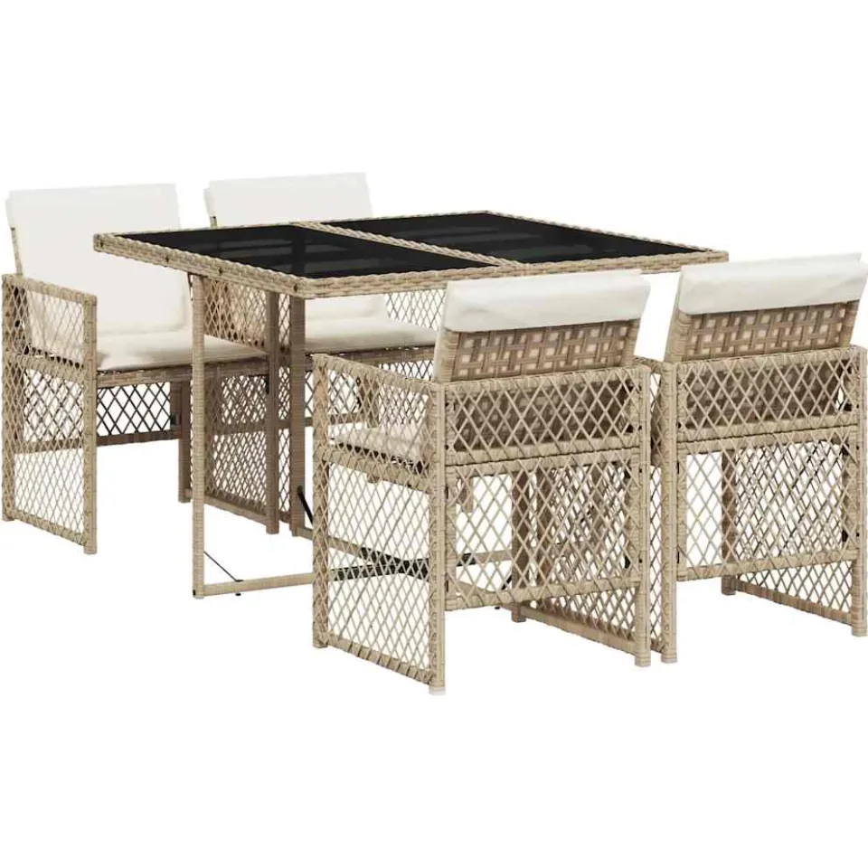 vidaXL 5-delige Tuinset met kussens poly rattan beige, foto 3