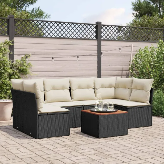 vidaXL 7-delige Loungeset met kussens poly rattan zwart, foto 2