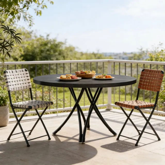 MIVRAY Eettafel - Rond 120 Cm Met Matte Zwarte Afwerking En Metalen Kruispoten - Modern Voor Keuken En Woonkamer - Hout - Zwart Black