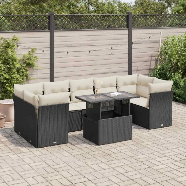 vidaXL 8-delige Loungeset met kussens poly rattan zwart, foto 2
