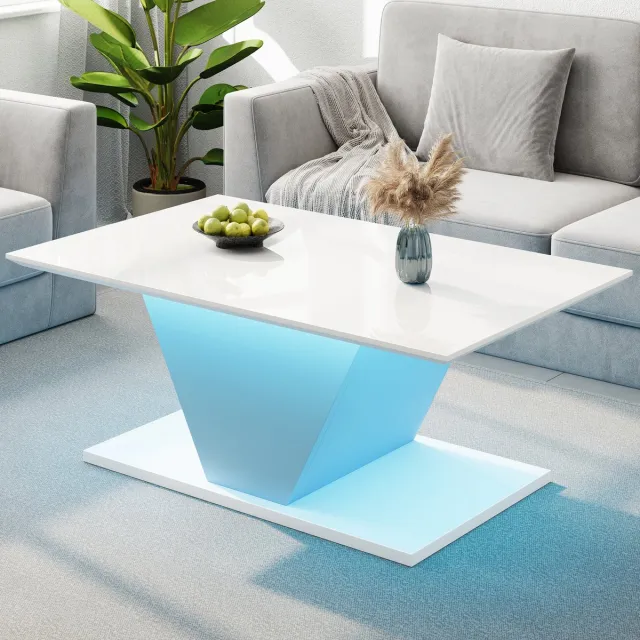 STILVORA Salontafels Koffietafel - Hoogglans Koffietafel V-vorm met LED - 100x50x46 cm - Spaanplaat - Wit