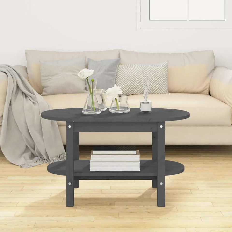vidaXL Salontafel 80x45x45 cm massief grenenhout grijs, foto 3