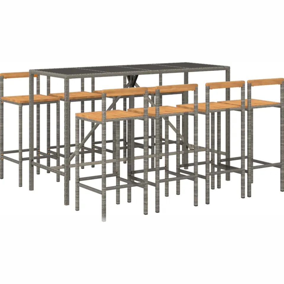 vidaXL 9-delige Tuinbarset poly rattan en massief acaciahout grijs